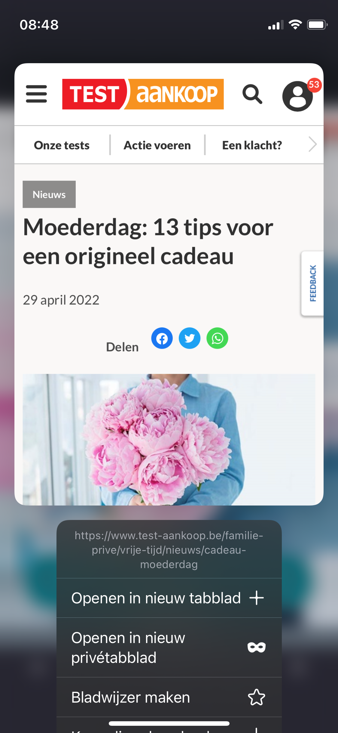 Een link bekijken in Safari